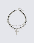 Layered Cross Spike Beaded Necklace