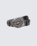 Embossed Dragon Buckle Studded Leather Belt