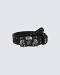 Triple Skull Studded Leather Belt – Gothic Rock Style