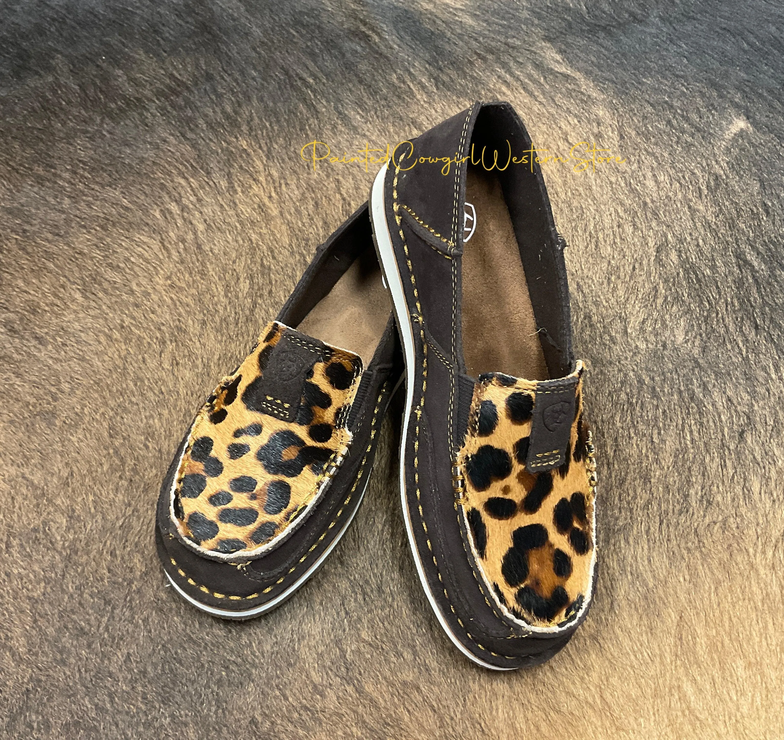 Ariat Women's Chocolate Suede Leather Leopard Hair On Cruiser Shoes 10038413