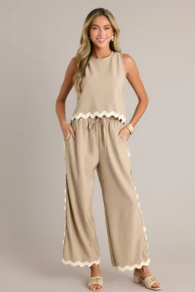 Breezy Charm Taupe Ricrac Pants