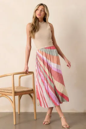 Celestial Cascade Taupe Multi Pleated Midi Dress