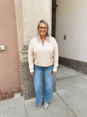 Cool Taupe Quarter Zip Sweater