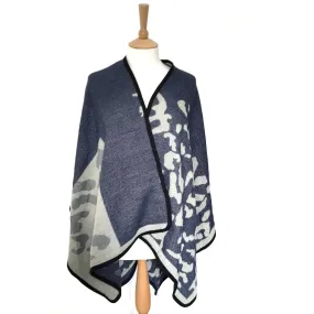 Dark Blue Animal Print Winter Shawl