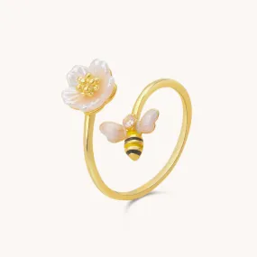 Honeybee Flower Adjustable Ring W.