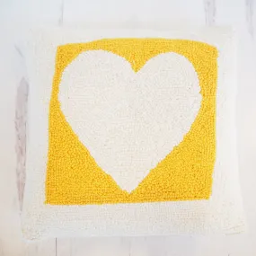 Hooked Yellow Heart Pillow