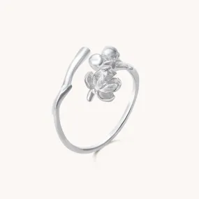 Rosebud Silver Adjustable Ring W.