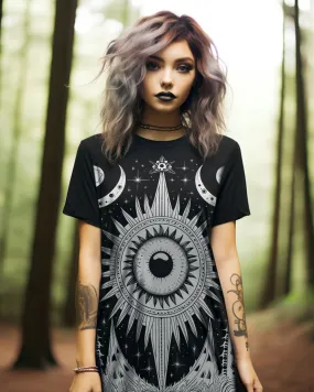 The Cosmos Awakens Tee Dress - Gothic Style Dark Academia Witchy Alt Occult Grunge Goth Unisex Gift